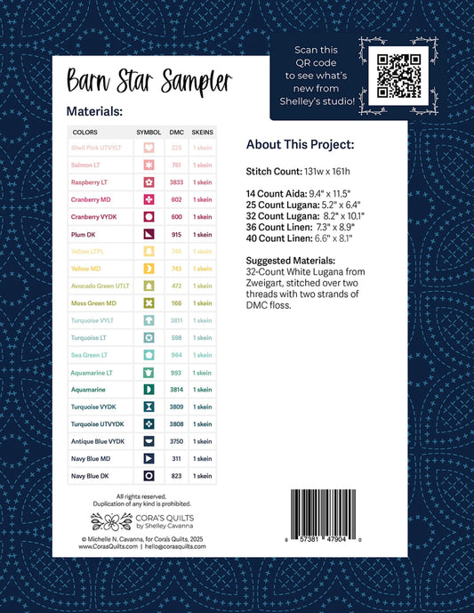 Barn Star Sampler Cross Stitch Pattern by Cora's Quilts