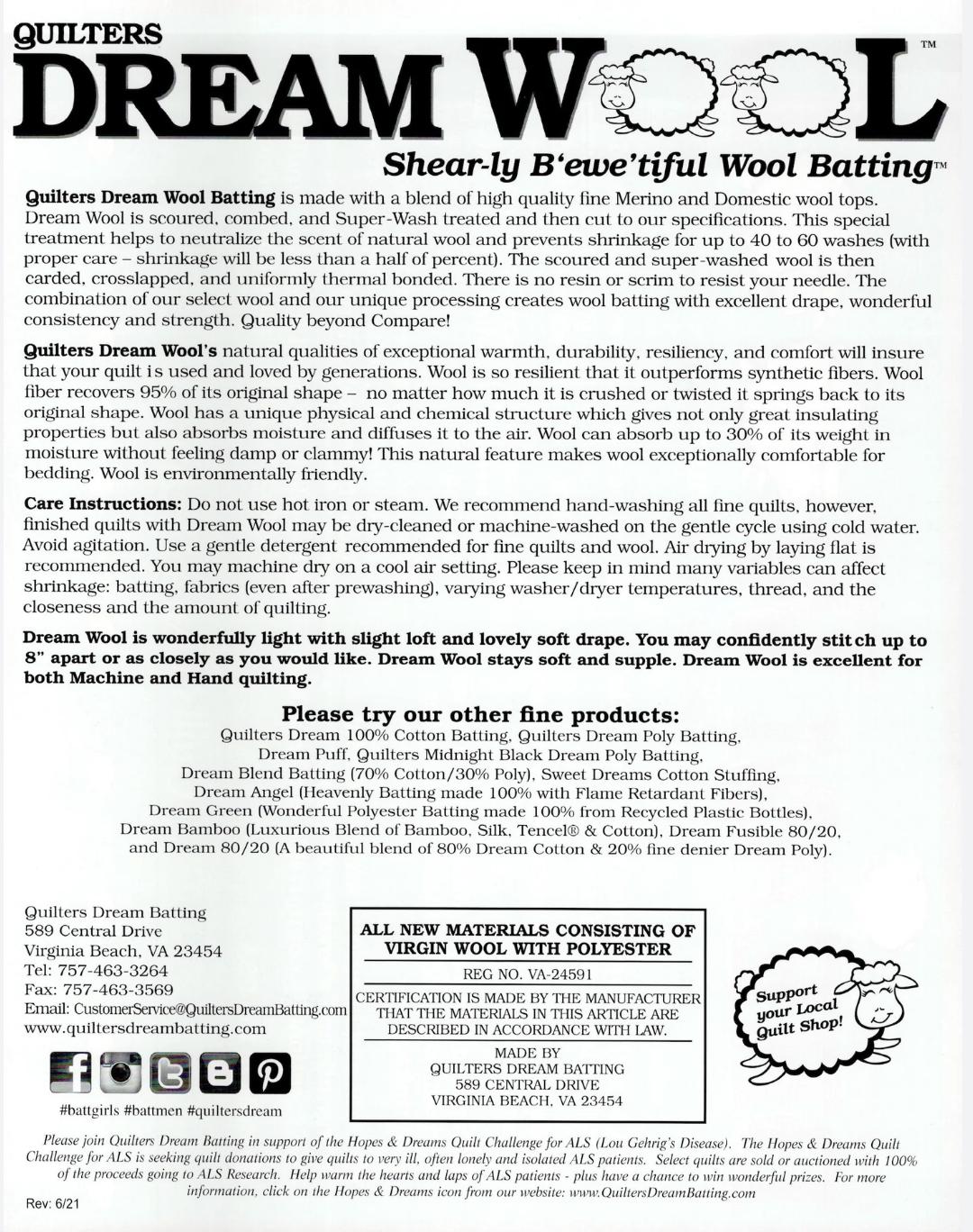 Quilters Dream Wool - Double