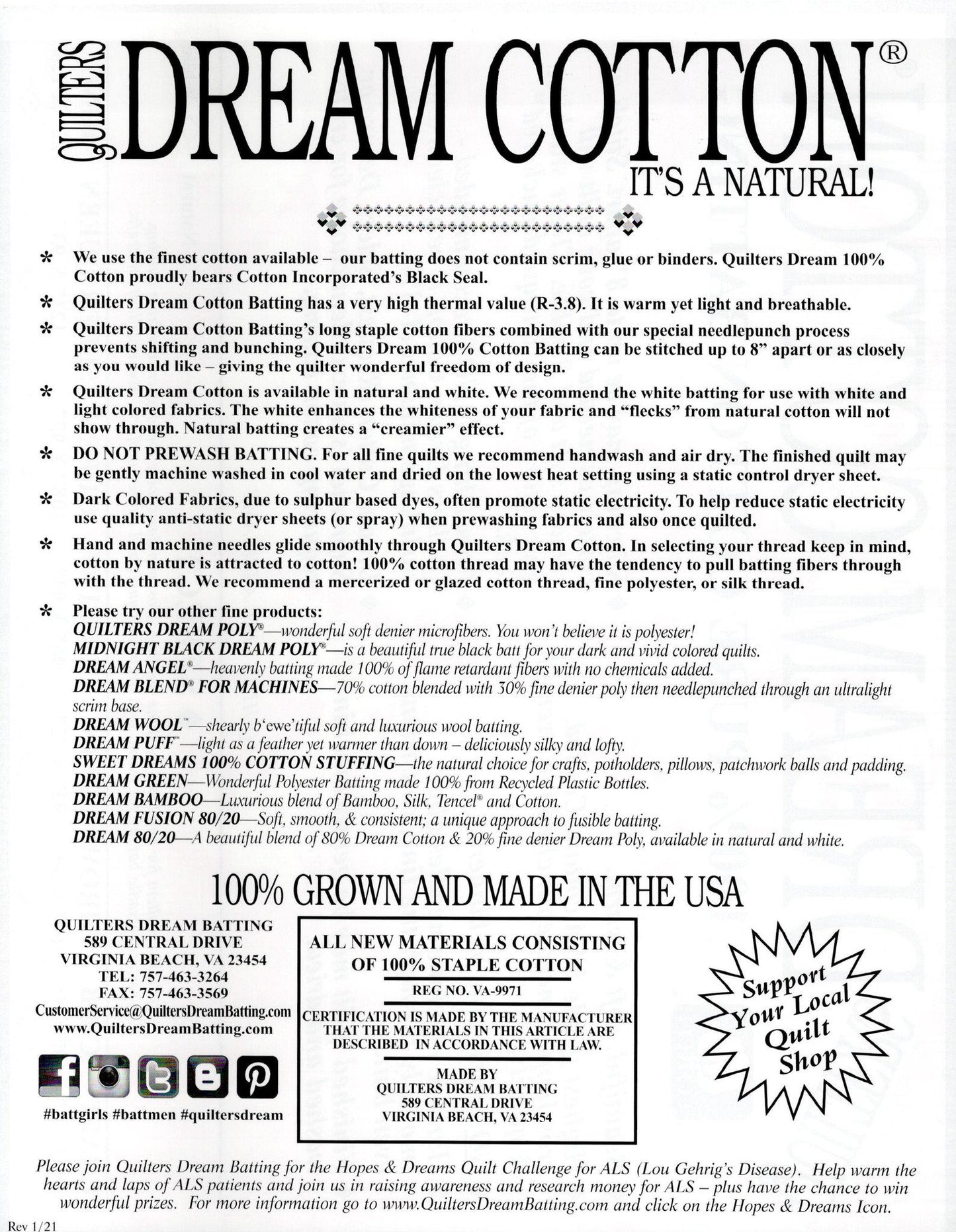 Quilters Dream Cotton Select Batting - Double