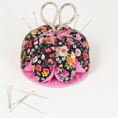 Pin Cushion Dome Black Pink Floral