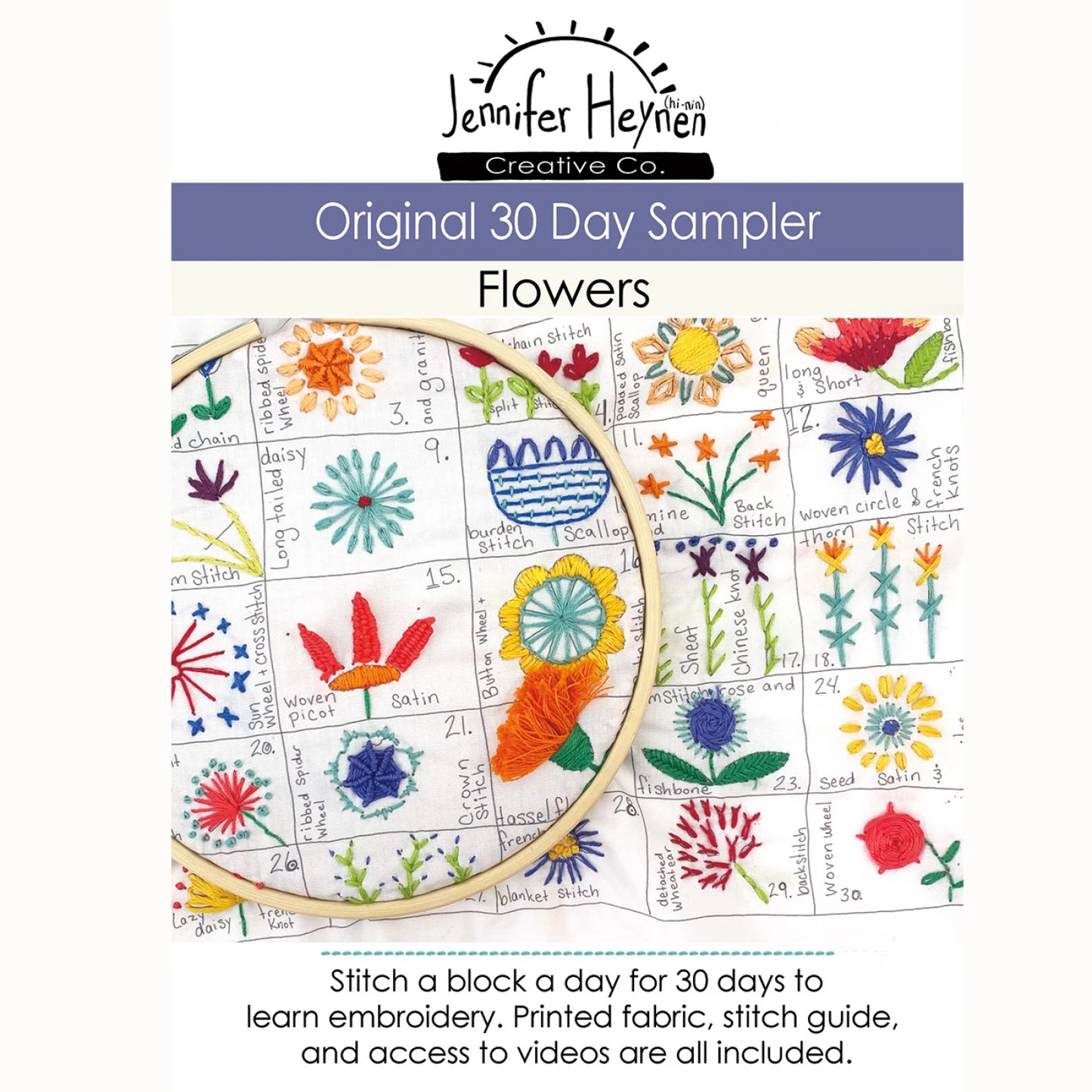 30 Day Sampler Flowers - Hand Embroidery