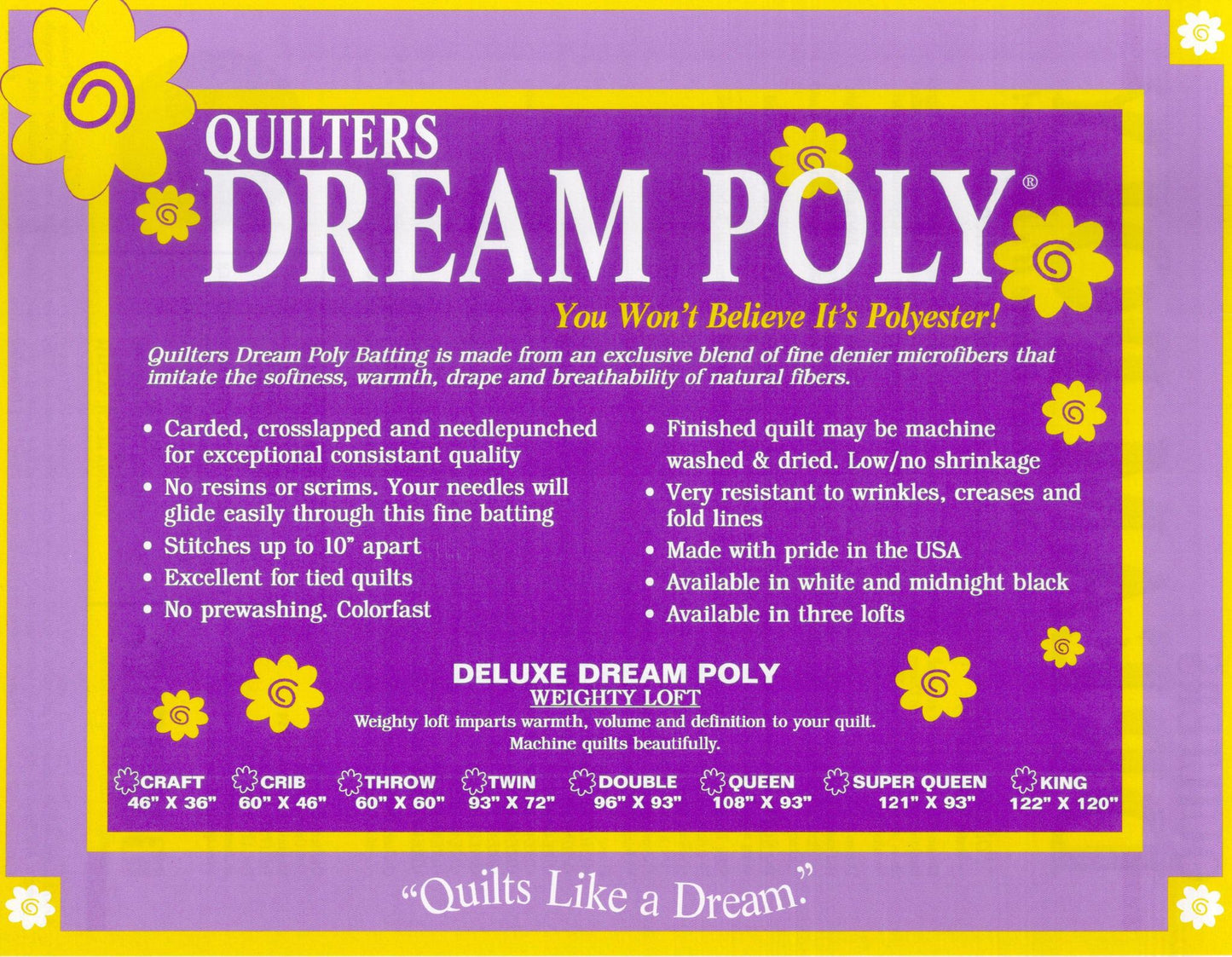 Quilters Dream Poly Deluxe Batting - Double