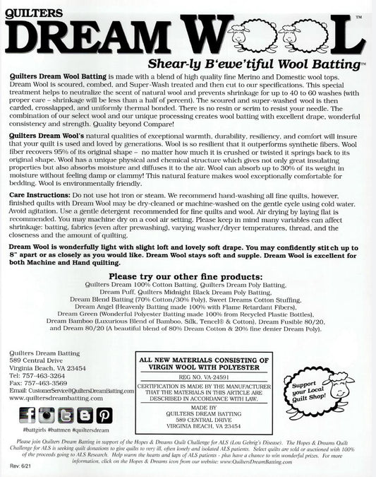 Quilters Dream Wool - Double