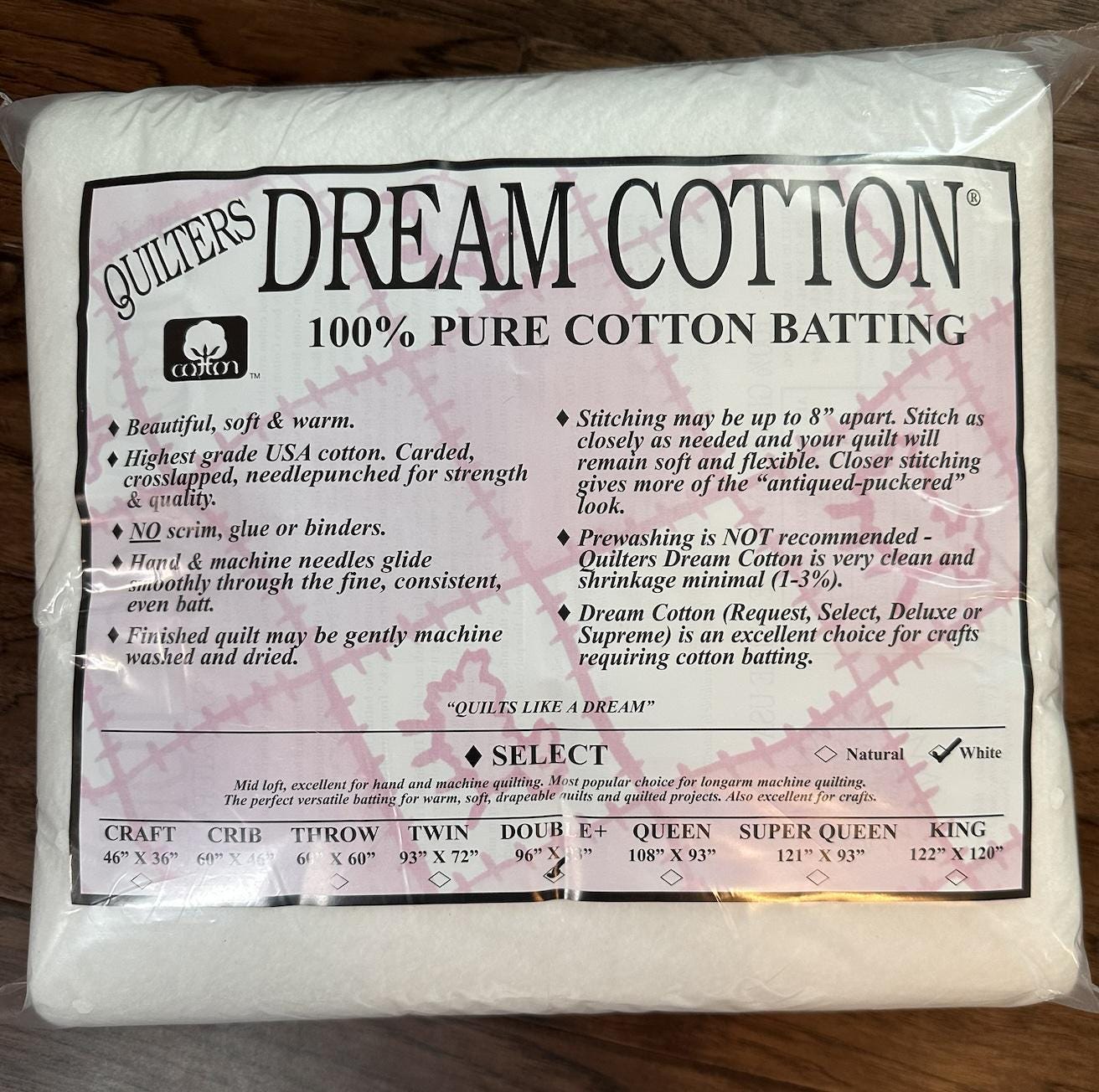 Quilters Dream Cotton Select Batting - Double